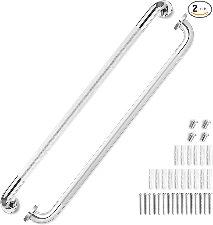 2 Pack Grab Bars for Elderly for Wall 32 Inch, Fit for Studs, Knurled Anti-Slip Bathroom Shower Grab Bars for Seniors, Safety Handicap Grab Bars for Shower, Shower Handles for Elderly, Tesuchan