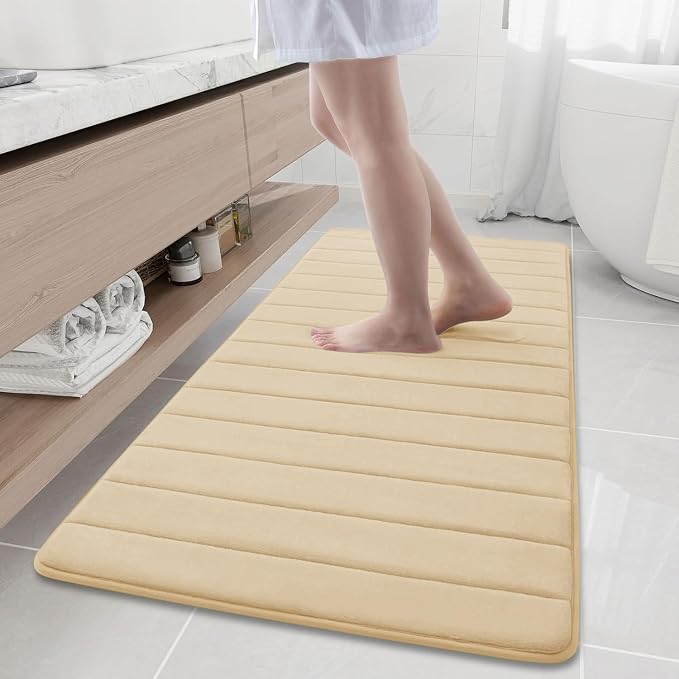 Buganda Memory Foam Bath Mat, 60" x 24", Ultra Soft and Non-Slip Bathroom Rugs, Water Absorbent and Machine Washable Bath Rug Runner for Bathroom, Shower, and Tub, Gold