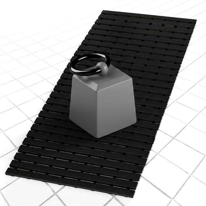 AceOrbit Weighted Non Slip Bath Mat for Textured tub, Heavy Duty Anti Slip Bath Mat for Bathtub and Shower Surfaces, Without Suction Cups for Textured, Reglazed, Refinished Tub(Black,32 x 17 Inch)