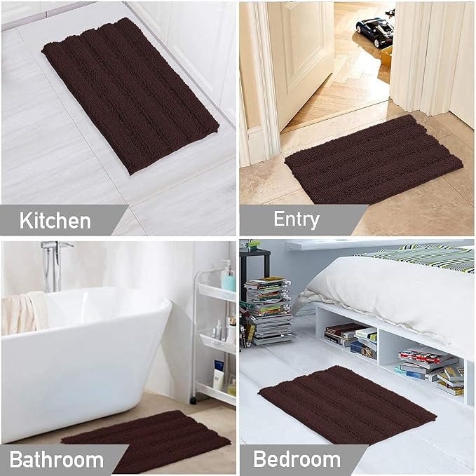Turquoize Chenille Bathroom Rugs Set Non-Slip Bath Mats for Bathroom Super Absorbent Shaggy Rugs for Tub Shower Toilet Bath Rug Plus U Contour Rug (Oversized: 24" x 36" and 20" x 24" U), Chocolate