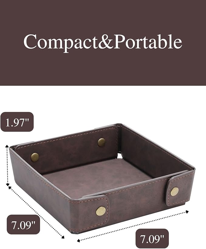 CASIRENA Faux Leather Valet Tray Organizer for Men - Catch-All Tray for Entryway Table Key, Wallet, Watch, Coin Change, Phone, Dresser EDC Dump Jewelry, Bedside Nightstand Desk-top