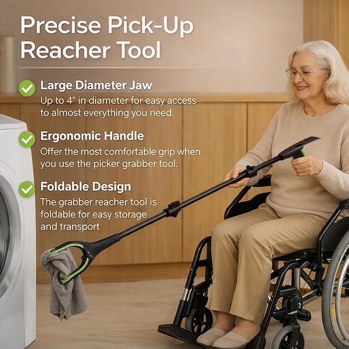 Extra Long Grabber Reacher Tool, 60" Aluminum Foldable Reacher Grabber, Dual Magnetic Tip Pickup Grabber Trash Picker, Strong Grip Aid for Upper Shelves, Elderly, Surgery Recovery Must Have