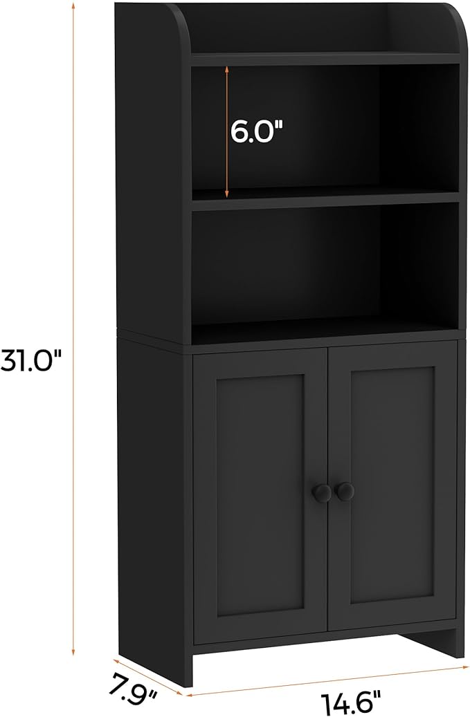 Homhedy Small Bathroom Storage Cabinet, Freestanding Toilet Paper Storage with 2 Doors and Shelves, Bathroom Organizers and Storage for Small Spaces, Laundry Room, 7.9" D x 14.6" W x 31" H, Black