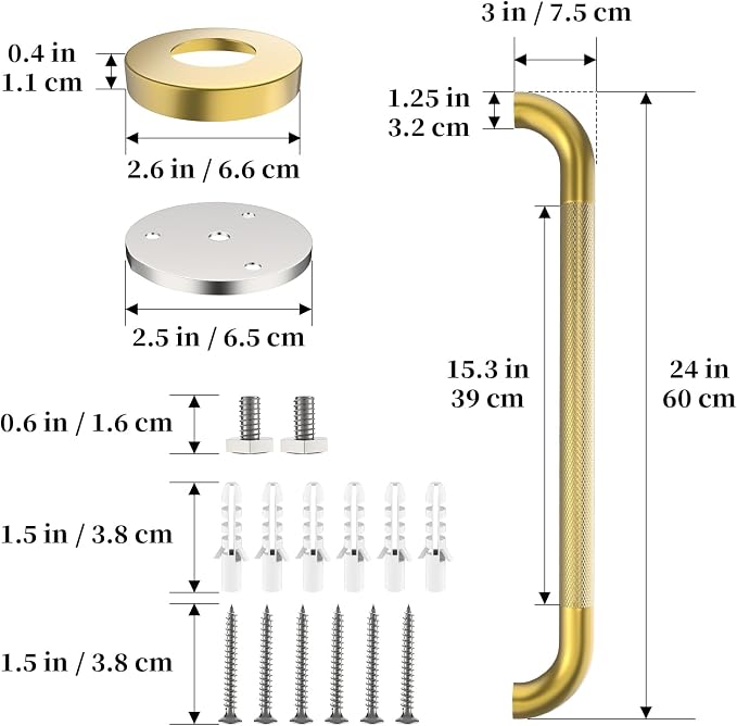 Brushed Gold Grab Bar 24 Inch, iHansee Anti-Slip Bathroom Grab Bar w/Knurled Grip, Stainless Steel Safety Handrail for Toilet Bathtub, Wall Mounted Shower Handle Handicap Bars for Senior Elderly
