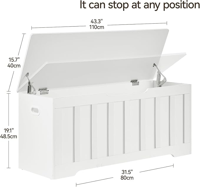 VANKILEY 43.3" Storage Chest Extra Large,Storage Trunk with 2 Safety Hinges,Wooden Storage Bench,Shoe Bench,43.3x15.7x19.1 Inch,Easy Assembly,Storage Bench for Bedroom,Living Room,entryway(White).