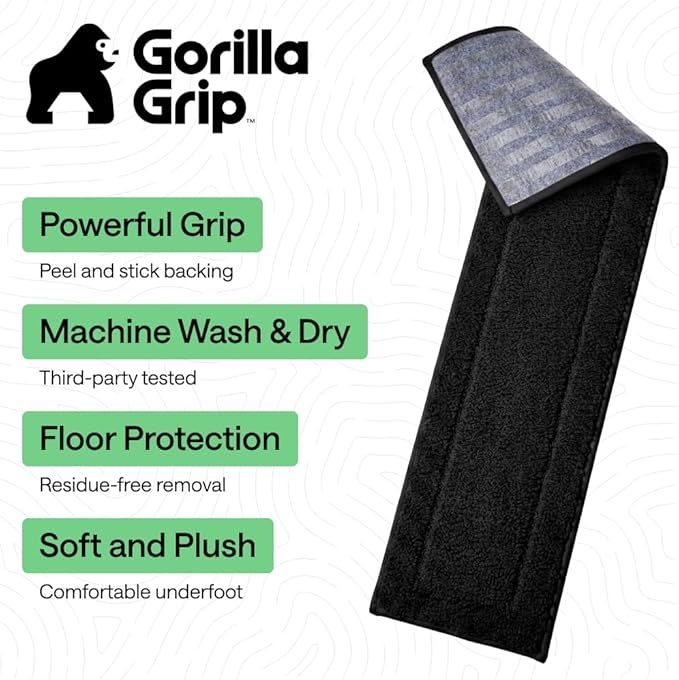 GORILLA GRIP Peel and Stick Stair Treads for Wooden Steps, Multi-Surface Use, Machine Washable Carpet Runners, Indoor Rugs for Stairs, Pet Friendly, Universal Size, 4 Pack Black, 8x28 Inches