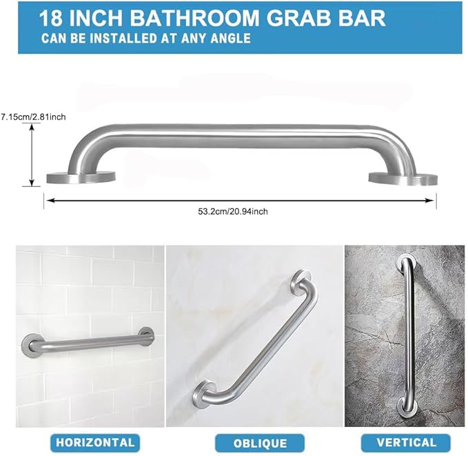 Stainless Steel Bathroom Safety Shower Grab Bar, Anti Slip Bathtubs Grab Bars,Toilet Assist Saft Handle Handrail ADA Compliant 500lbs for Handicap Elderly Senior (Brushed, 18 Inches 2 Pack)
