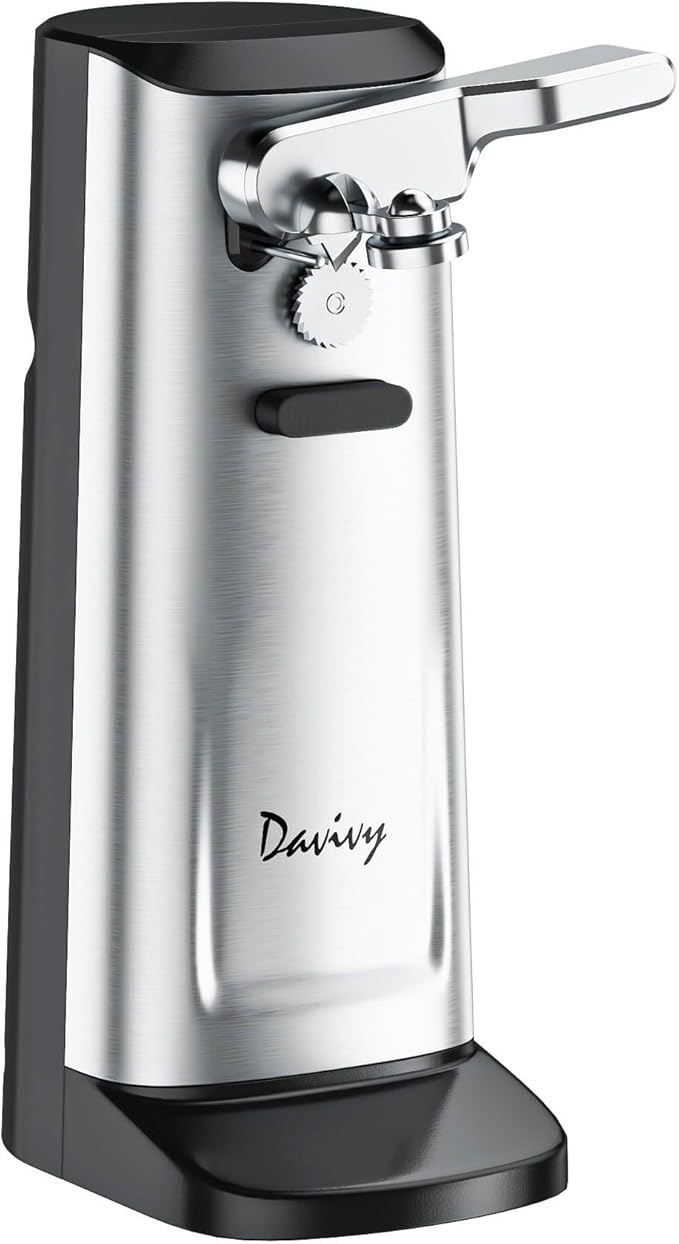Davivy Electric Can Opener, Removable Stainless Steel Cutter and 3-in-1 Design with Knife Sharpener and Bottle Opener (Black-Stainless Steel)