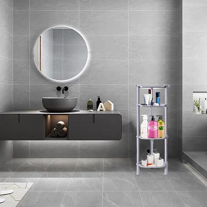 4 Tier Shower Caddy Corner,Plastic Shower Shelf Organizer for Inside Bathroom, Bathtub, Shower Pan, 13.5 x 10 x 33.5 Inches,Grey(Round Slot Grey 4 Tier)