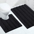 Turquoize Chenille Bathroom Rugs Set Non-Slip Bath Mats for Bathroom Super Absorbent Shaggy Rugs for Tub Shower Toilet Plush Bath Rug Plus U Shaped Rug (Oversized: 24" x 36" and 20" x 24" U), Black
