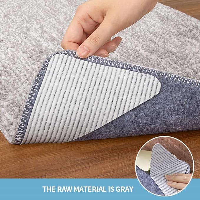 Rug Corner Gripper Non Slip - Self Adhesive Rug Pads Grippers for Hardwood Floors, Reusable Carpet Tape for Tile Floors, Cuttable Rug Stickers Keep Corners Flat (12x12cm)