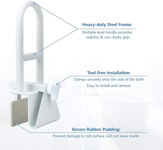 Butizone Bathtub Safety Rail, Medical Adjustable Tub Grab Bar Handle Clamp Safety Handrail Support for Seniors and Elderly