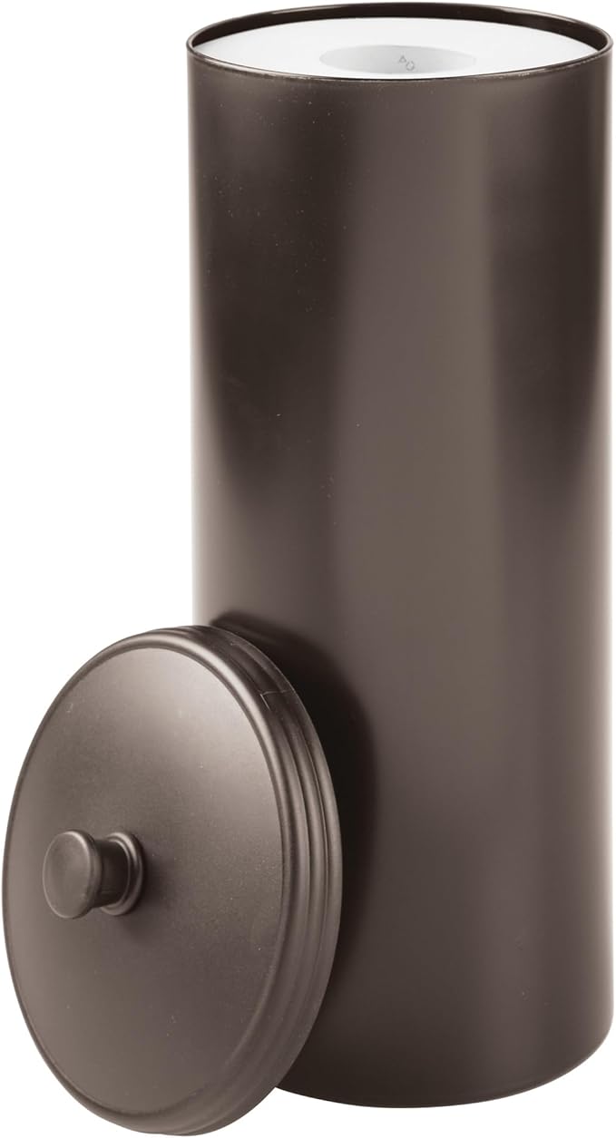 iDesign Freestanding Bathroom Toilet Paper Storage Holder with Lid for 3 Extra Rolls, Bronze
