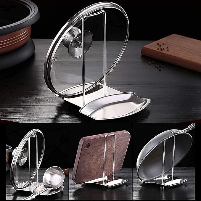 Pan Lid Holder Progressive Lid and Spoon Rest Shelf 304 Stainless Steel Pan Lid Organizer Kitchen Decor Tool