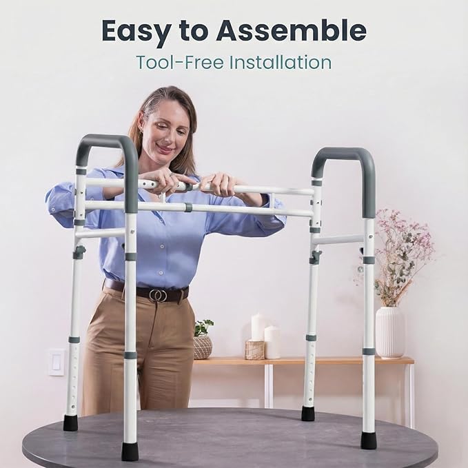 PELEGON Toilet Safety Rails (350 lb) - Adjustable Toilet Safety Frame & Rails, Toilet Safety Rail for Elderly Adults, Toilet Handles for Seniors, Toilet Bars for Elderly, Disabled & Handicap - White
