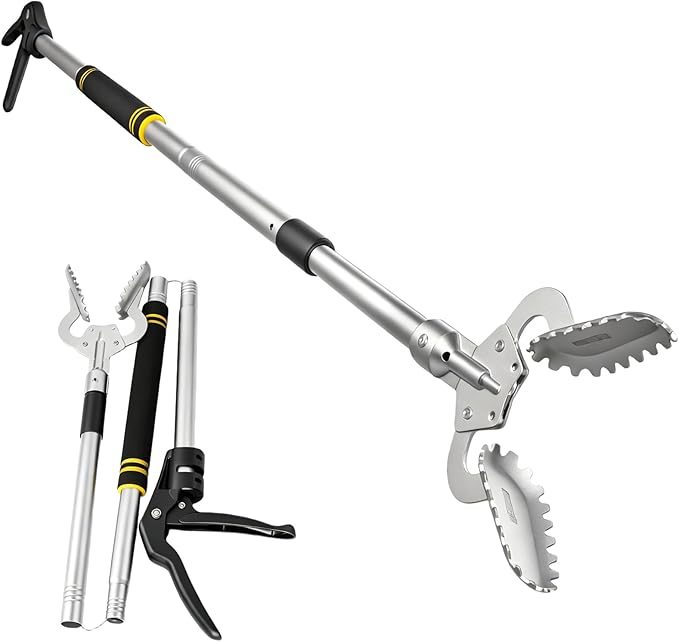 Heavy Duty Reacher Grabber Pickup Tool,53inch Extra Long Fireplace Fits Grabber Reacher Tool Aluminum Alloy Trash Picker Wide Jaws Hollow Wood Grabber Tool Log BBQ Tongs Study Durable Handle