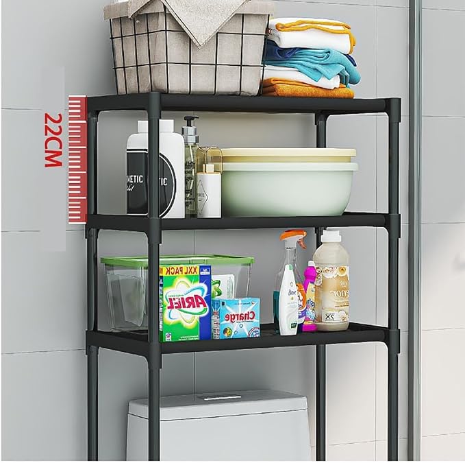 3-Tier Over the Toilet Storage, Metal Bathroom Shelve, Over Toilet Bathroom Organizer, Space Saver Bathrooms Shelve for Restroom Laundry Balcony, Black