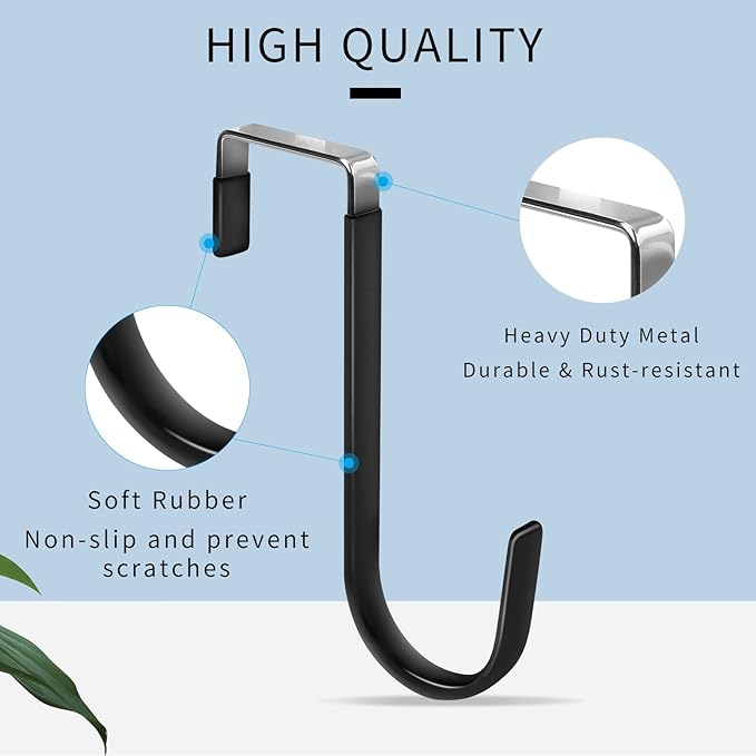 FYY Over the Door Hooks, 10 Pack Door Hangers Hooks with Rubber Prevent Scratches Heavy Duty Organizer Hooks for Living Room, Bathroom, Bedroom Hanging Clothes, Towels, Hats, Coats, Bags Black