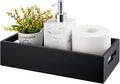 ALELION Black Bathroom Basket - Wooden Toilet Tank Paper Basket with Handle for Organizing - Back of Toilet Storage Organizer for Bathroom Tank Topper Counter - Black Bathroom Decor Box