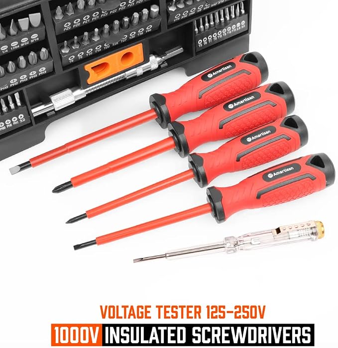 Amartisan 146-piece Magnetic Screwdrivers DIY Tools Set Plastic Racking for Men Tools Gift, Includs Precision screwdriver, Magnetizer, Key Set, Nut Driver and Bit Set