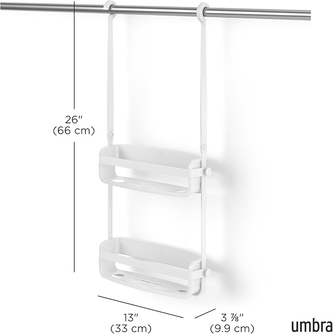 Umbra Flex Hanging Shower Caddy with 2 Shelves, Bathtub Shelf and Bathroom Organizer, White