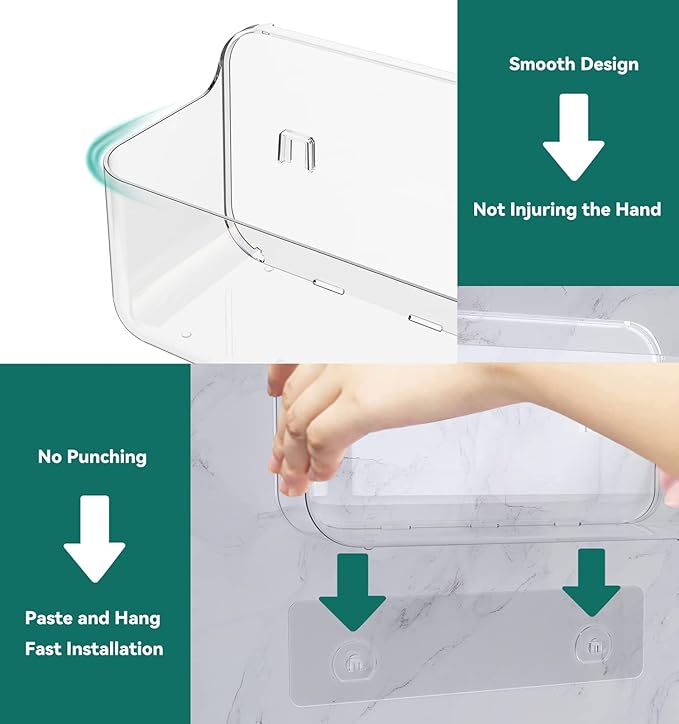 Shower Shelves 5 Pack Clear Acrylic Bathroom Organizer Caddy | Large Capacity, Adhesive Shower Caddy with Soap Holder and Hooks, Waterproof and Rustproof, Multiple Drainage Holes