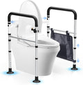 WHLICKS Toilet Safety Rails, Height & Width Adjustable Detachable Toilet Safety Frame for Seniors, Elderly & Disabled, Foldable Handicap Toilet Rails with Handles Storage Bag, Tissue Holder (350LB)