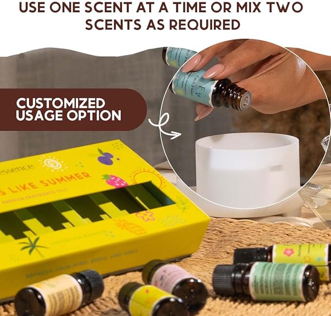 Folkulture Summer Essential Oil Set of 6 | Lemon Essential Oils for Diffusers for Home, Humidifiers, Aromatherapy | Citrus, Coconut, Fragrance Oil for Diffuser, Candle, Soap Making - Summer Vibes