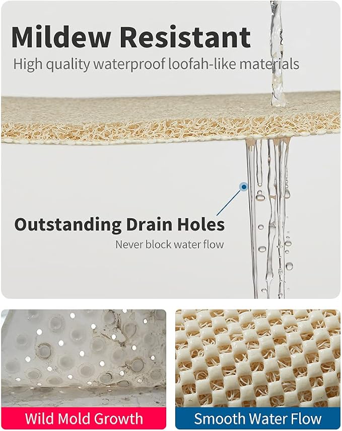 Non Slip Shower Mat, Comfortable Bath mat for Textured Surface,Quick Drying Easy Cleaning Shower Floor Mat for Wet Area,Without Suction Cups Beige 24 x 24