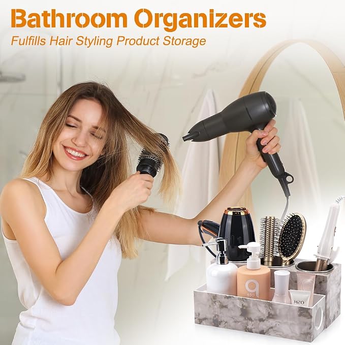GFWARE Marble Hair Tool Organizer - Bathroom Vanity Storage for Hot Tools, Hair Dryer, Curling Iron, Flat Iron & Straightener