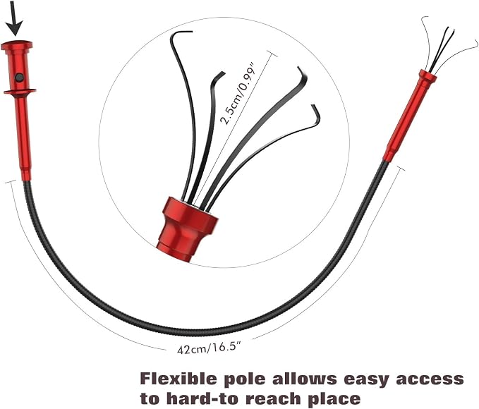 Housolution Grabber Tool Magnetic Four-claw Picker, Bendable Hose Reacher Pickup Sweeper with LED Lights, Flexible Long Handy Reaching Assist Tool for Litter Pick/Home Sink/Drain - Red