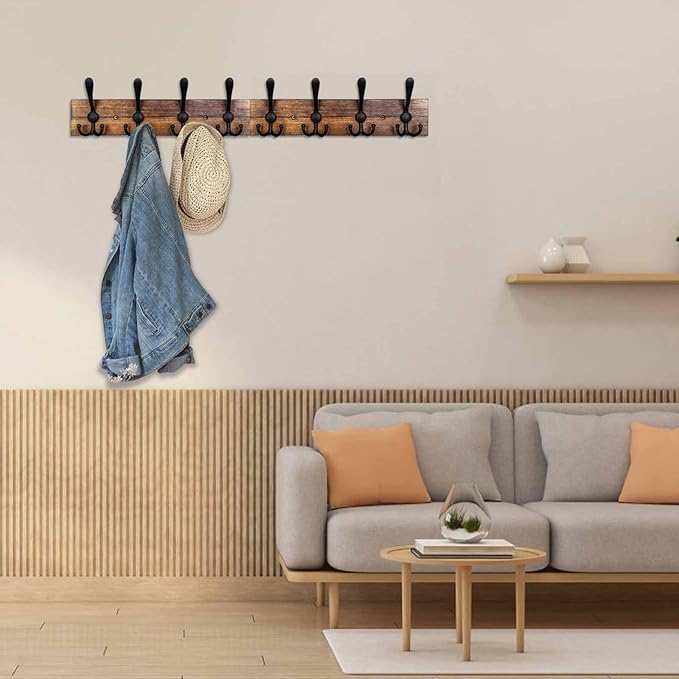 Coat Rack Wall Mount 31.5'' Coat Hanger Wall Mount Burnt Brown Coat Hooks for Wall Rustic Towel Racks for Bathroom Living Room Coat Hat Cloth