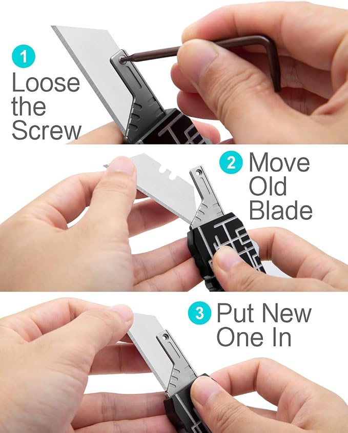 A37 Auto Retractable Box Cutters Utility Knife, Heavy Duty Cardboard Cutter EDC Pocket Knives, 10pcs Replaceable Blade with Pocket Clip, Glass Breaker (Black)