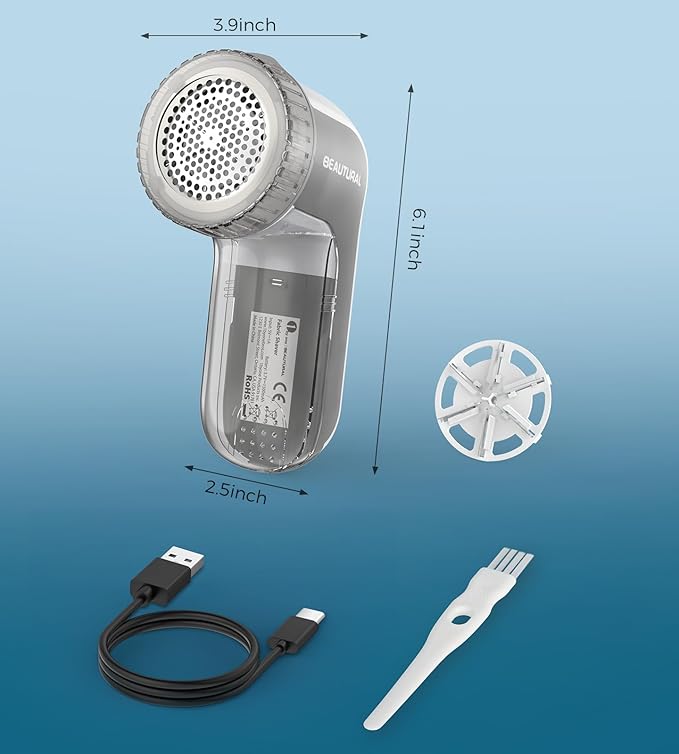 BEAUTURAL Fabric Shaver, Rechargeable Lint Remover, Electric Portable Sweater Defuzzer with 3 Speeds, 6 Leaf Blades, Digital LED Display, Remove Pilling for Clothes, Furniture, Sweater, Couch, Blanket