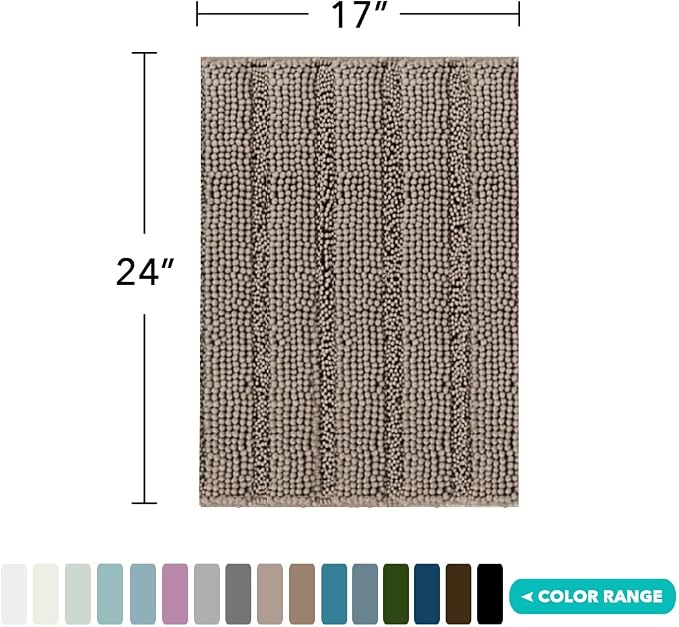Turquoize Luxury Chenille Bath Rug for Bathroom Rugs Extra Absorbent Bath Mat Non Slip Microfiber Shower Rug for Bathroom Microfiber Shaggy Carpet Rug Size, 17"x 24", Taupe Brown