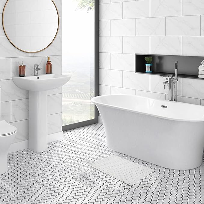 Bath Mat Bathroom Rugs Floor Wood Shower Bathtub Waterproof Non Slip Grey Accessories 16x24 Inch Easy to Clean, 3 pcs