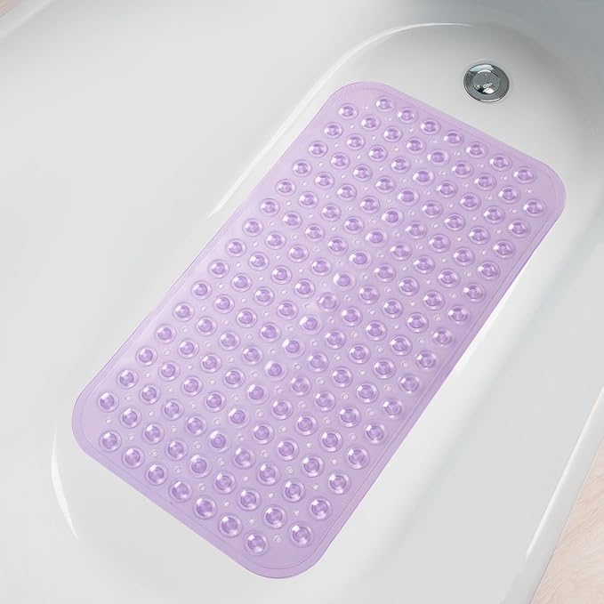 AmazerBath Bath Tub Mat, Medium Size 27.6 x 15 Inches Non-Slip Shower Mats with Suction Cups and Drain Holes, Bathtub Mats Bathroom Mats Machine Washable (Clear Purple)