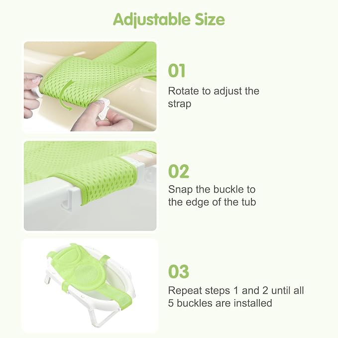 Colorlife Baby Bath Seat Support Net Infant Bathing Seat Support Mat, Adjustable Comfortable Non-Slip Five-Pointed Baby Shower Net Bathtub Sit Up Mesh for Newborn 0-12 Months-Grass Green(No Bathtub)