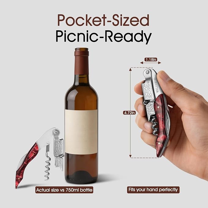 GOBETTER Wine Opener, Professional Corkscrews for Wine Bottles Cap Remover, Manual Wine Key for Home Use, Servers, Waiters Bartenders and Wine Lovers, Burgundy Resin