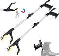 32" Grabber Reacher Tool, 2-Pack Foldable Reacher Grabber Pickup Tool with Shoe Horn, Trash Picker Upper Grabber with 360° Rotating Jaw & Magnet, Lightweight Grabbers for Seniors Heavy Duty