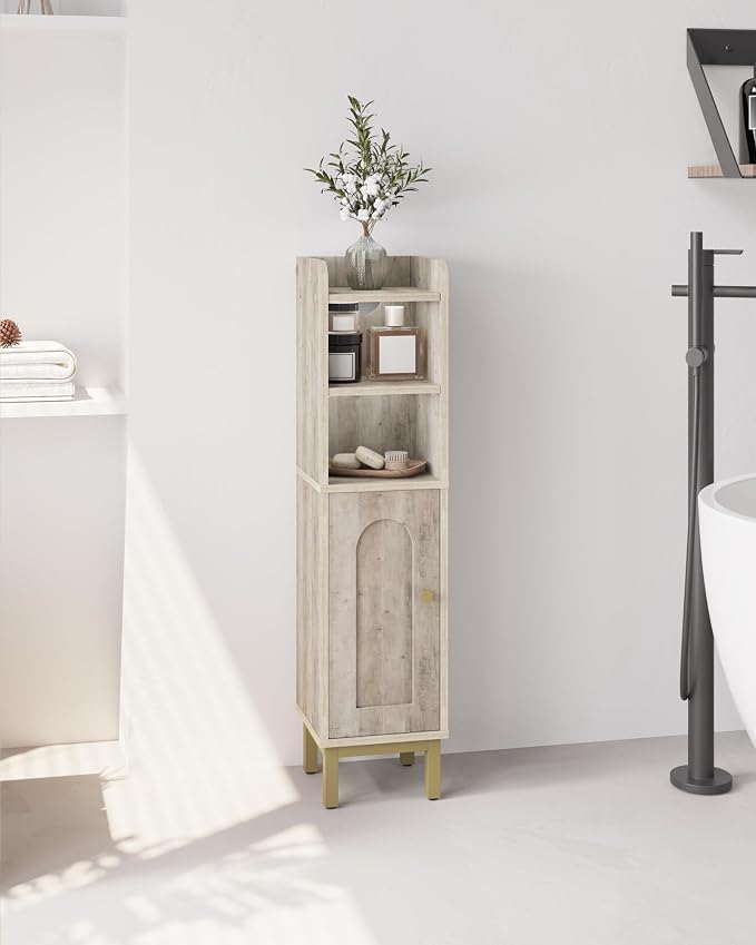 Hzuaneri Bathroom Storage Cabinet, Small Corner Floor Cabinet with Door and Shelves, Narrow Toilet Paper Holder, Bathroom Organizer with Adjustable Shelf, for Small Spaces, Rustic Greige BC08205X