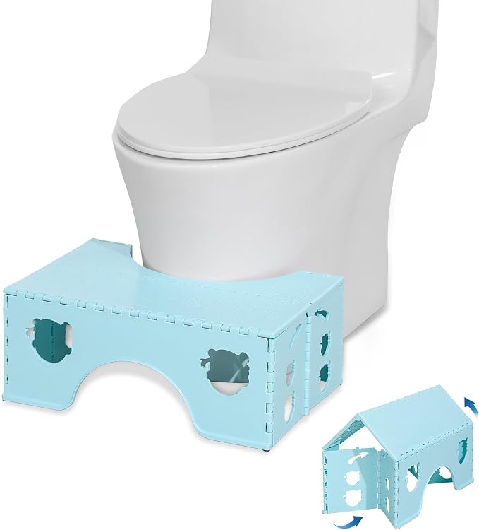 7inches Foldable Toilet Stool (Blue), Healthy Bathroom Squatting Posture Poop Stool with Anti-Slip Feet, A Good Helper to Effective Relief of Constipation, Easy to Storage Toilet Squat Stool