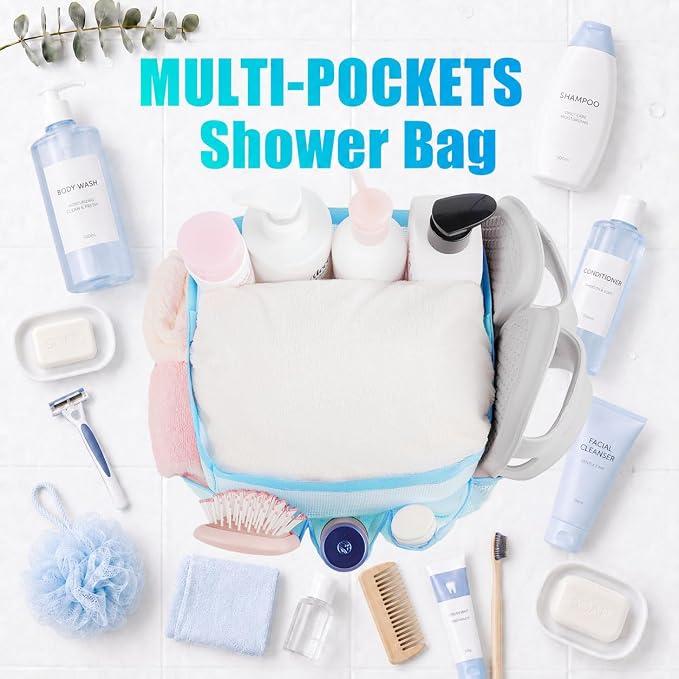Attmu Mesh Shower Caddy Portable for College Dorm Room Camping Essentials, Shower Caddy Dorm with 9-Pockets, Large Capacity Hanging Basket Bathroom Bag for Toiletry, Swimming, Gym, Camp, Beach