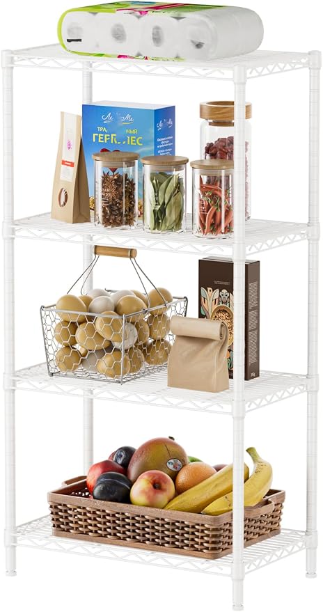 SINGAYE Shelf Wire Shelving Adjustable Storage Shelves Rack Standing Units for Kitchen Closet Laundry Bathroom Organizers Metal Pantry Narrow Mesh Gaps 14" D x 24" W x 48" H White