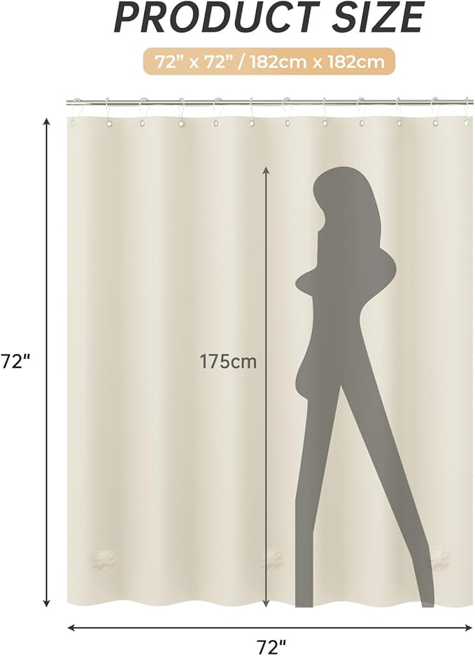 AmazerBath Beige Shower Curtain Liner Plastic, 8G PEVA Shower Liner Cream, Heavy Duty Shower Curtains for Bathroom, Cream Shower Curtain Waterproof 72x72 with 3 Weighted Stones and 12 Grommets