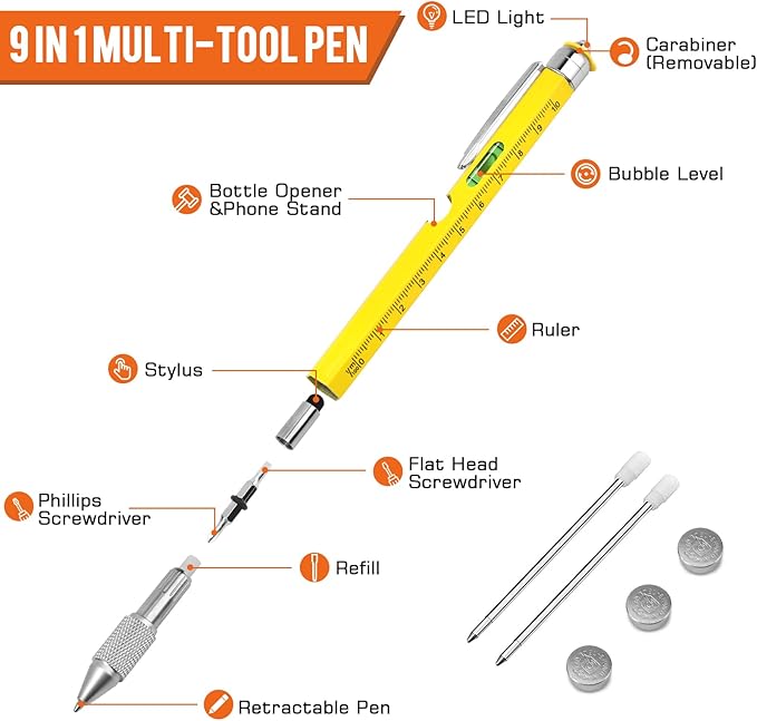 9 in 1 Multitool Pen, Fathers Day Dad Gifts from Daughter Son, Cool Gadgets for Grandpa, Birthday Christmas Fathers Day Tool Gifts for Boyfriend Him