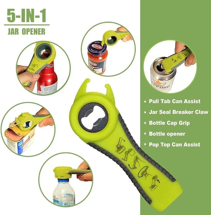 Jar Opener,5 in 1 Bottle Opener Tool,2 Pcs Jar Bottle Can Opener For Seniors(Black/Green)