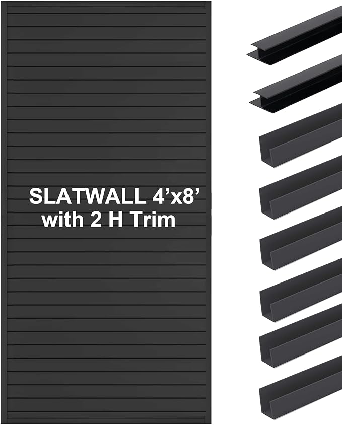 Slatwall Panels 4'x8' Garage Wall Organizer with 2 H Trim, Slat Wall Paneling Garage Slat Wall Storage Systems, Garage Tool Organizer Wall Mount, Slat Board PVC Wall Panels Garage Storage Organization