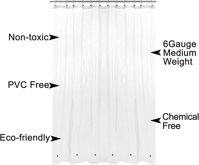 Barossa Design Longer Shower Curtain/Liner with 75 inches Height - 6 Magnets on Bottom, Heavy Duty Waterproof PEVA, PVC Free, Metal Grommets, 72x75, Clear