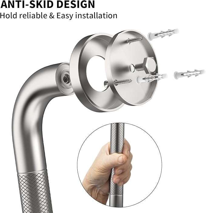 20 Inch Grab Bar for Shower, ZUXET Safety Shower Handle for Seniors w/Knurled Texture, 304 Stainless Steel Anti-Slip Safety Handrail, Handicap Elderly Bathtub Toilet Bathroom Assist (Brushed Nickel)